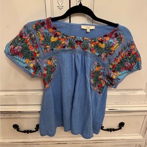 Easel women’s size small blue embroidered top